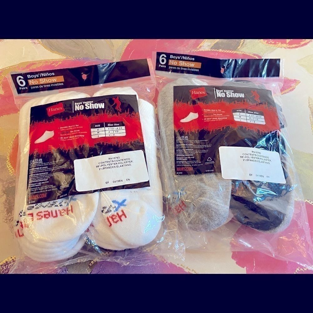 💥Boys Hanes  2 6 Pk Cushion No Show Socks 3-9